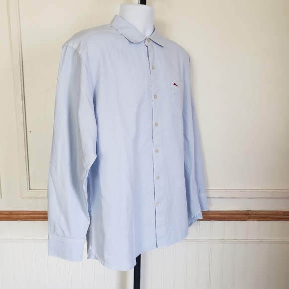 SOLD Tommy Bahama Mens Shirt Large Blue Long Slv Button Front Cotton Silk NEW - Picture 2 of 9